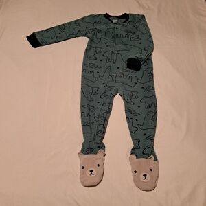 Carter's boys, 12m, 18m, 24m green fleece with blue bear footie pajama NEW